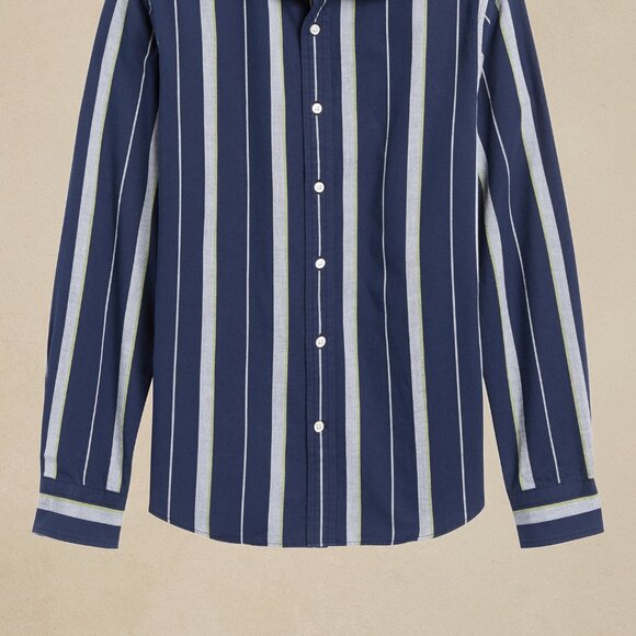Banana Republic Untucked Slim Fit Cotton Shirt L Navy Stripe - Picture 4 of 5